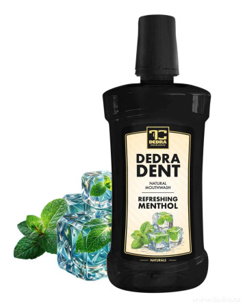 DEDRA DENT / přírodní bylinna ustni voda REFRESHING MENTHOL s kyselinou hyalurenovou &  stevii / hydratace & svěží dech / 500 ml
