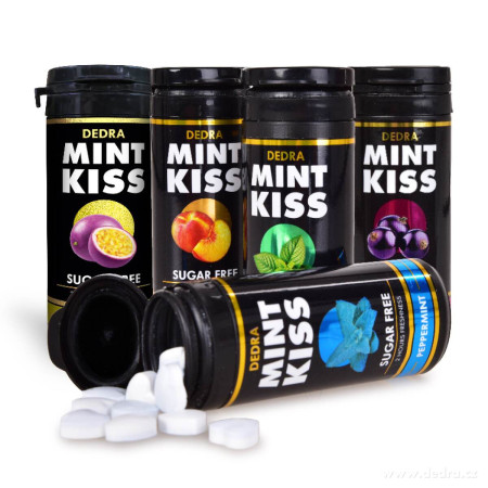 SADA 4+1   / MINT KISS / osvěžující matové pastilky bez cukru / 5 prichuti / 28  g × 5 doz