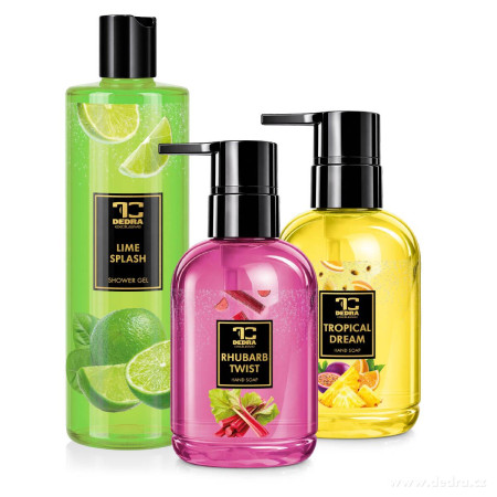 SADA FRUITY / tekuté  mýdlo RHUBARD TWIST & TROPICAL DREEM & sprchový gel LiME SPLASH  / 2 + 1