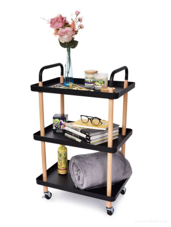 TROLLEY / Pojízdný vozik 3patrovy multifunkční obdélníkový regál na kolečkách, výška 86 cm / černý